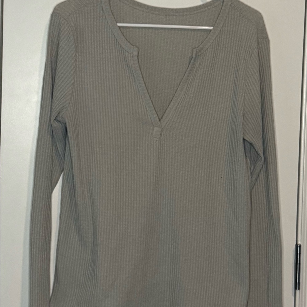 Light Grey Ribbed Long Sleeve Top Women M